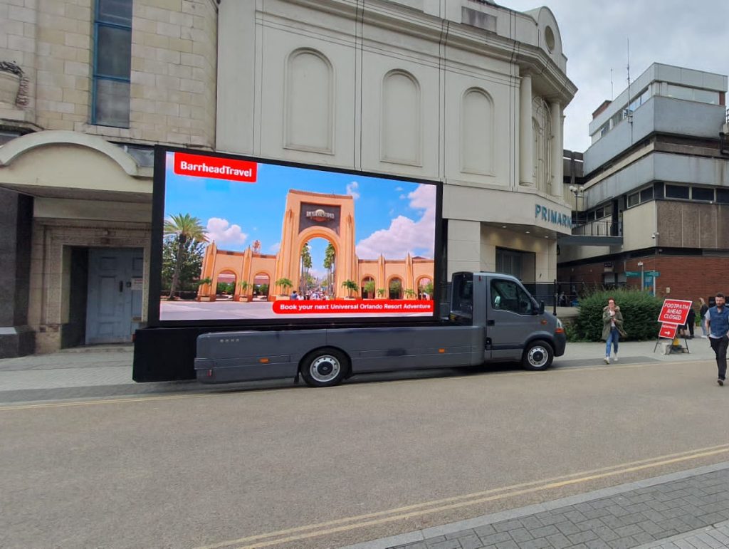 Barrhead Travel outdoor advertising with a digital ad van