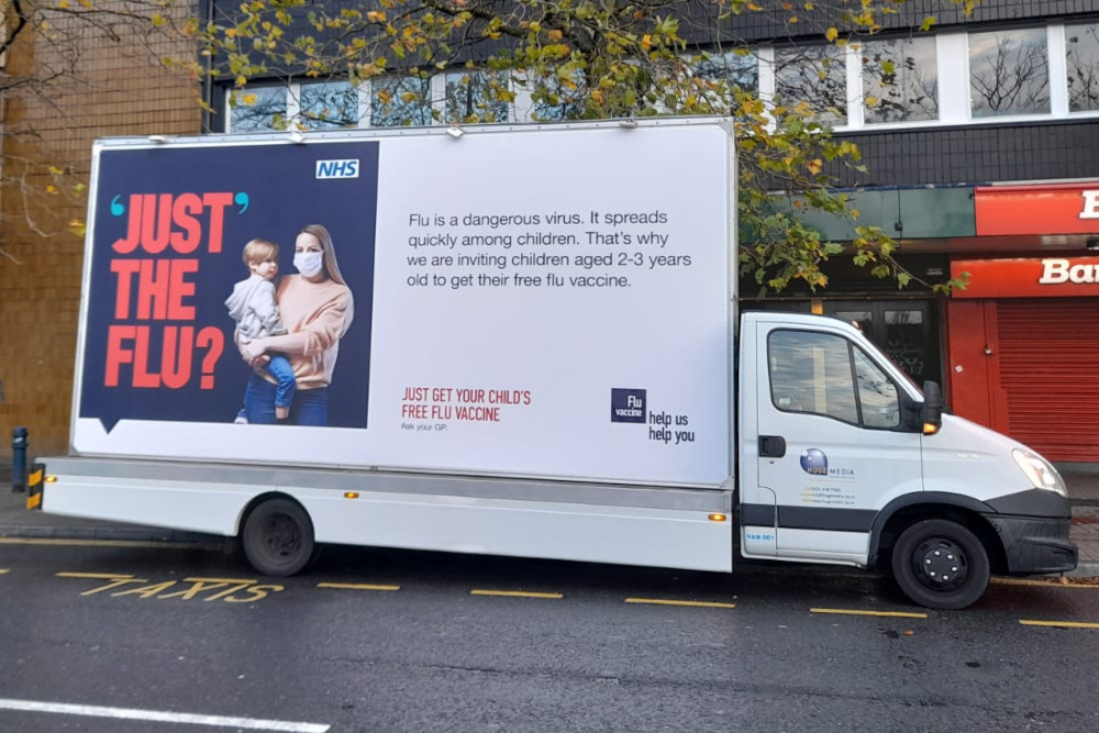 advertising van for knowsley council flu vaccination campaign