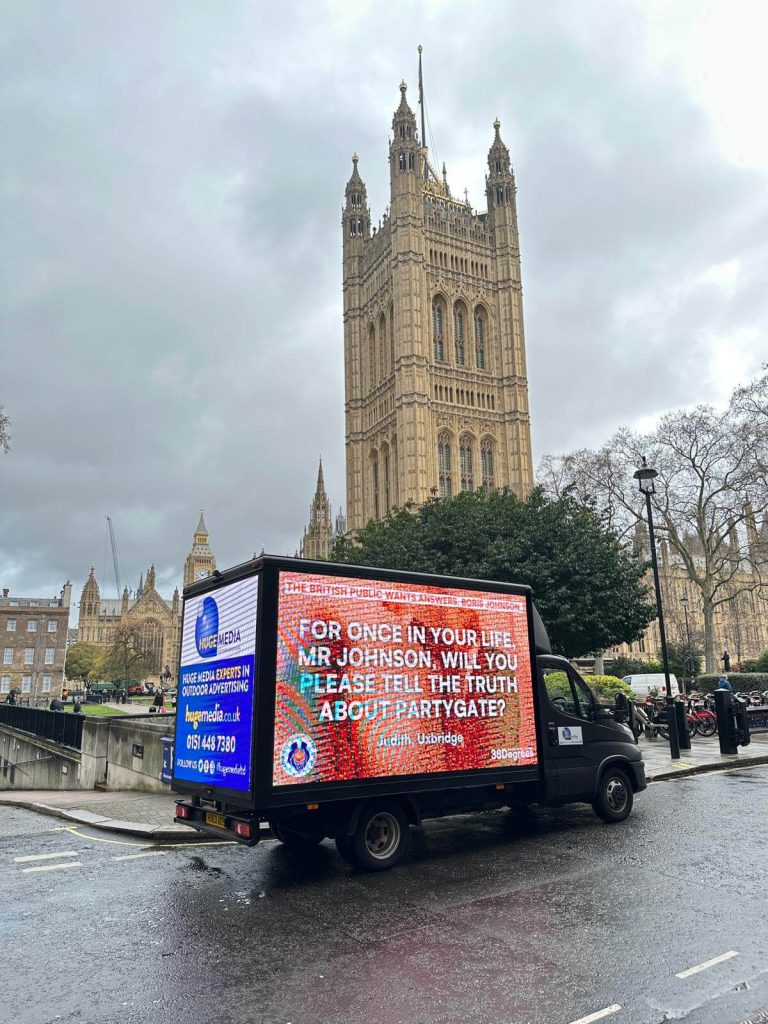 Digital Advan for 38 Degrees Partygate campaign in Westminster