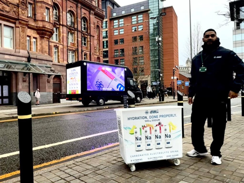 Transit Media advertising van for Applied Nutrition on the streets of Manchester